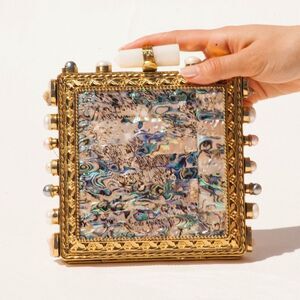 $335 MSRP - Ramla PRESTIGE Square Bag - Opal Gemstone & Gold Colored Brass